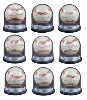 Lot of Nine (9) Mickey Mantle Beckett NM-MT 8 and Beckett MINT 9 Signed OAL Baseballs